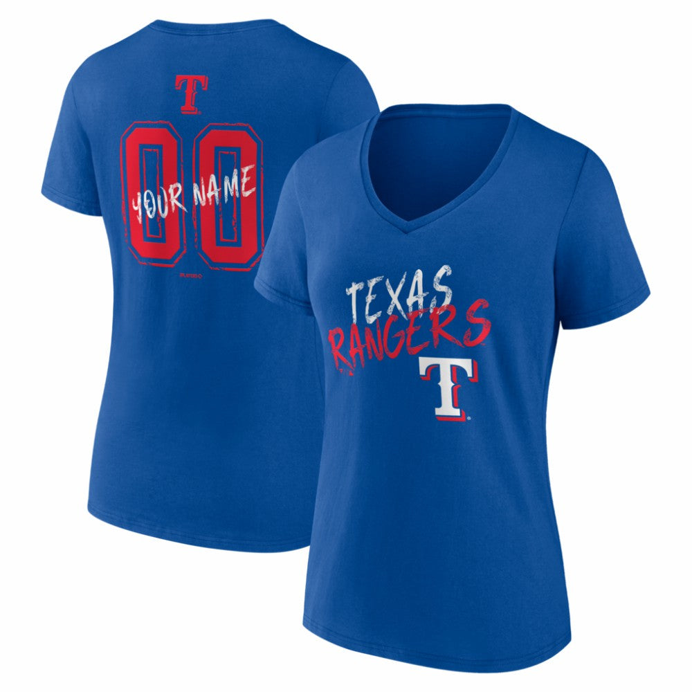Texas Rangers Women's Hustle Personalized Name & Number V-Neck T-Shirt - Royal - MLB Online