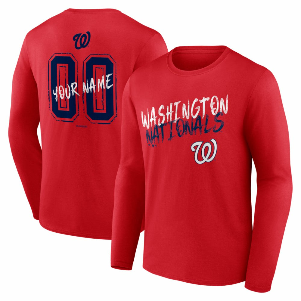 Washington Nationals  Hustle Personalized Name & Number Long Sleeve T-Shirt - Red - MLB Sale