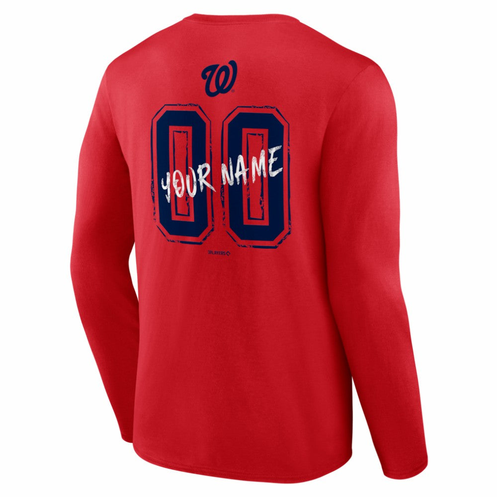 Washington Nationals  Hustle Personalized Name & Number Long Sleeve T-Shirt - Red - MLB Sale
