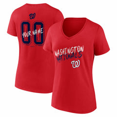 Washington Nationals Women's Hustle Personalized Name & Number V-Neck T-Shirt - Red - MLB Sale