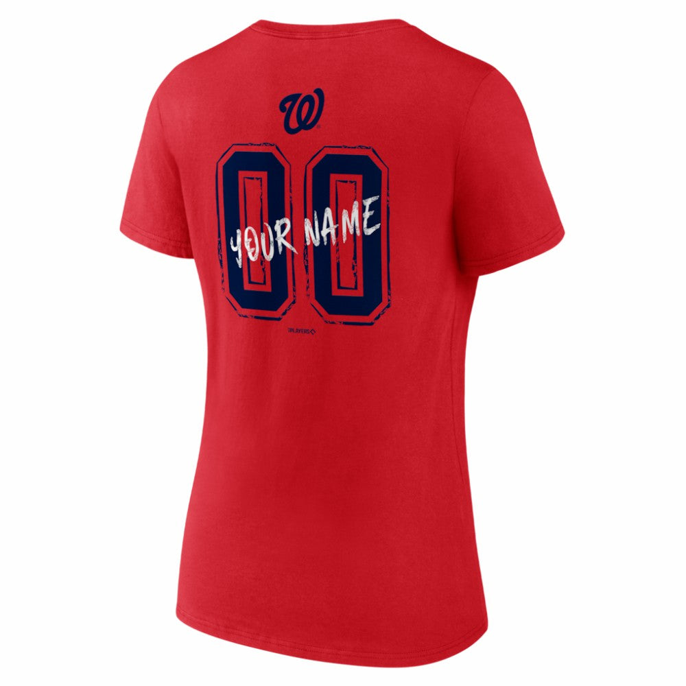 Washington Nationals Women's Hustle Personalized Name & Number V-Neck T-Shirt - Red - MLB Sale