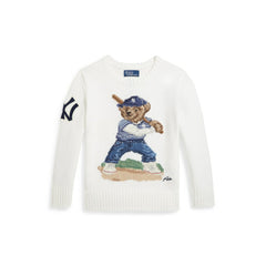 Yankees Polo Ralph Lauren Preschool Bear Sweater - White - MLB Sale