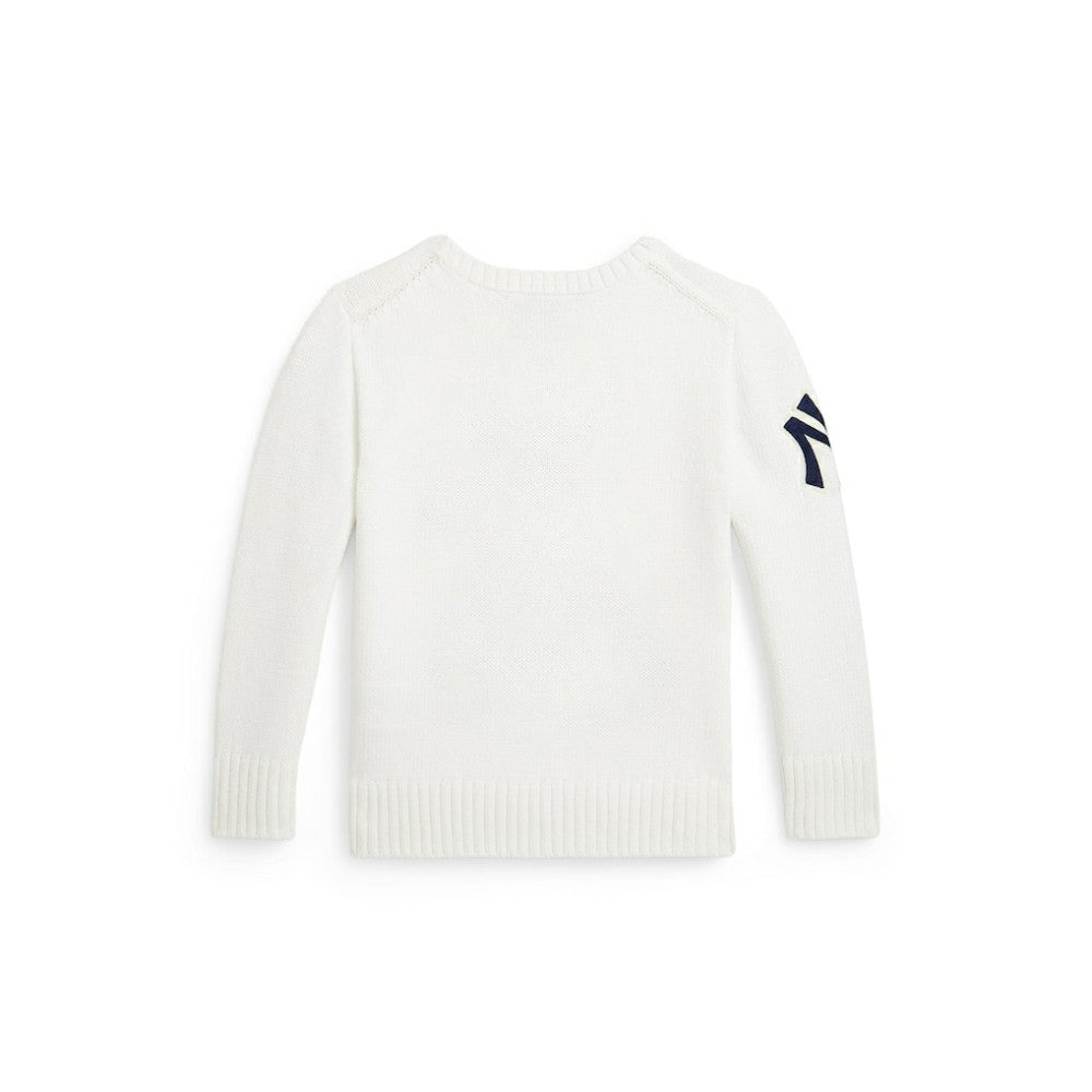 Yankees Polo Ralph Lauren Preschool Bear Sweater - White - MLB Sale