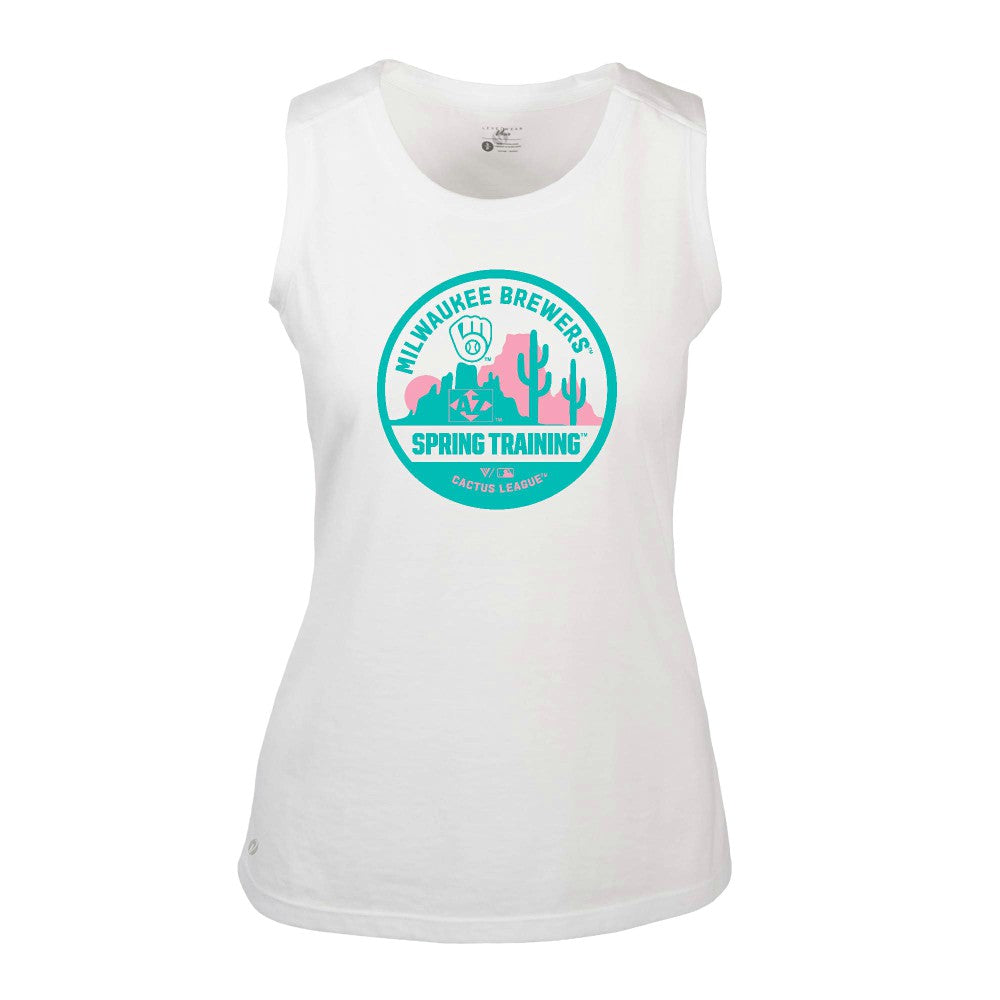Milwaukee Brewers Levelwear Women's Macy Spring Training Badge Bold Tank Top - White - MLB Online