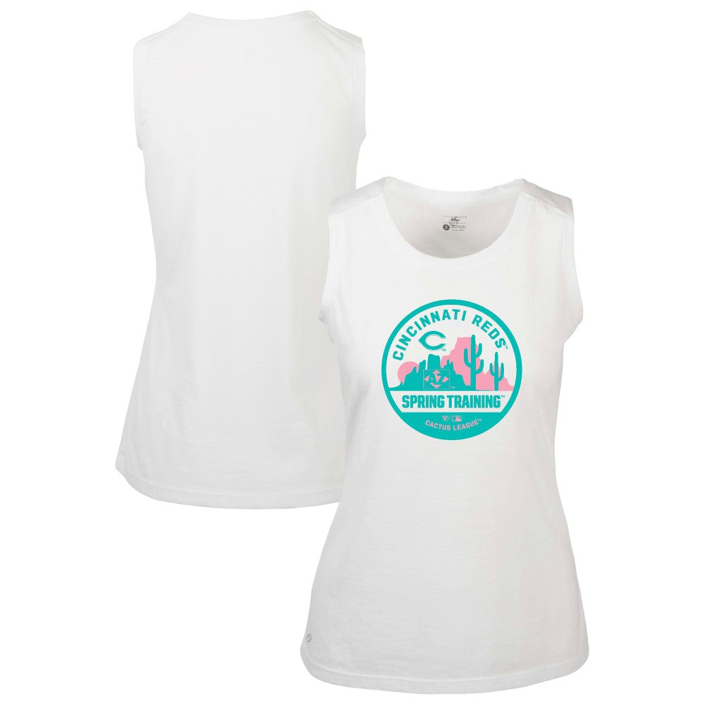 Cincinnati Reds Levelwear Women's Macy Spring Training Badge Bold Tank Top - White - MLB Online
