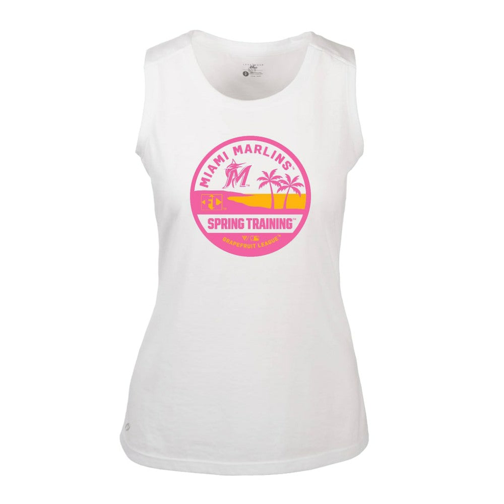 Miami Marlins Levelwear Women's Macy Spring Training Badge Bold Tank Top - White - MLB on Sale