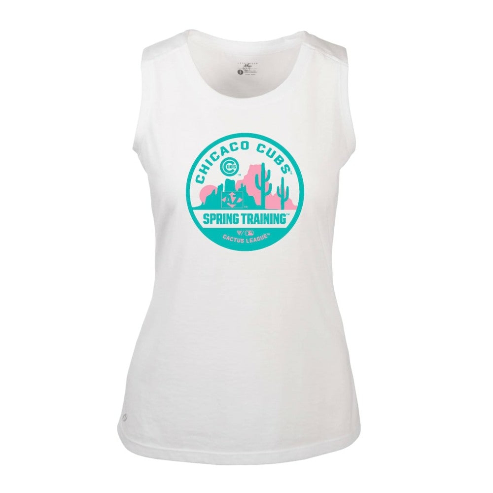 Chicago Cubs Levelwear Women's Macy Spring Training Badge Bold Tank Top - White - MLB Sale