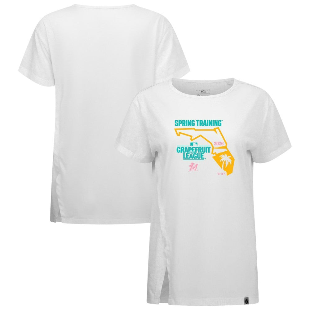 Miami Marlins Levelwear Women's 2026 Spring Training Influx Ball Bold T-Shirt - White - MLB Discount