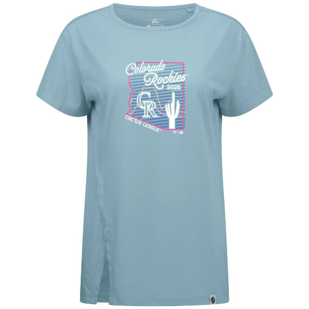 Colorado Rockies Levelwear Women's Influx Spring Training Sunrise Bold T-Shirt - Blue - MLB Lifestyle