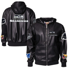 Seattle Seahawks Jeff Hamilton Vegan Leather Full-Zip Hooded Jacket Black