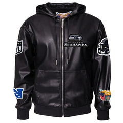 Seattle Seahawks Jeff Hamilton Vegan Leather Full-Zip Hooded Jacket Black