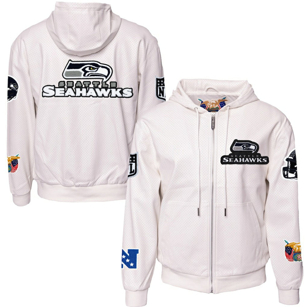 Seattle Seahawks Jeff Hamilton Vegan Leather Full-Zip Hooded Jacket White