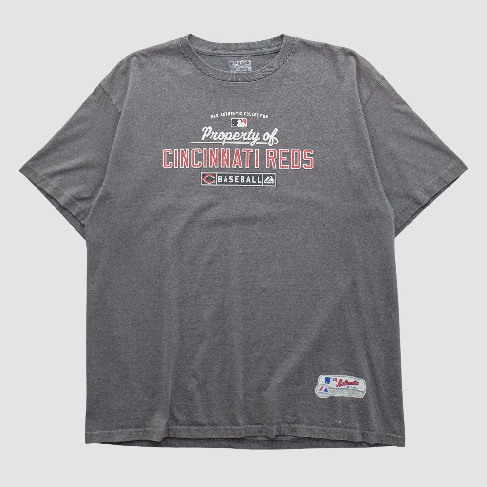Cincinnati Reds Majestic 2000s T-shirt - Dark Heather Gray - Vintage - Fanatics Discount