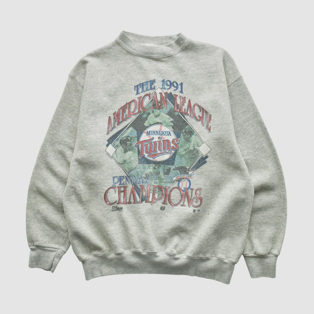 Minnesota Twins Salem Sportswear 1991 Pullover Sweatshirt - Heather Gray - Vintage - Fanatics on Sale