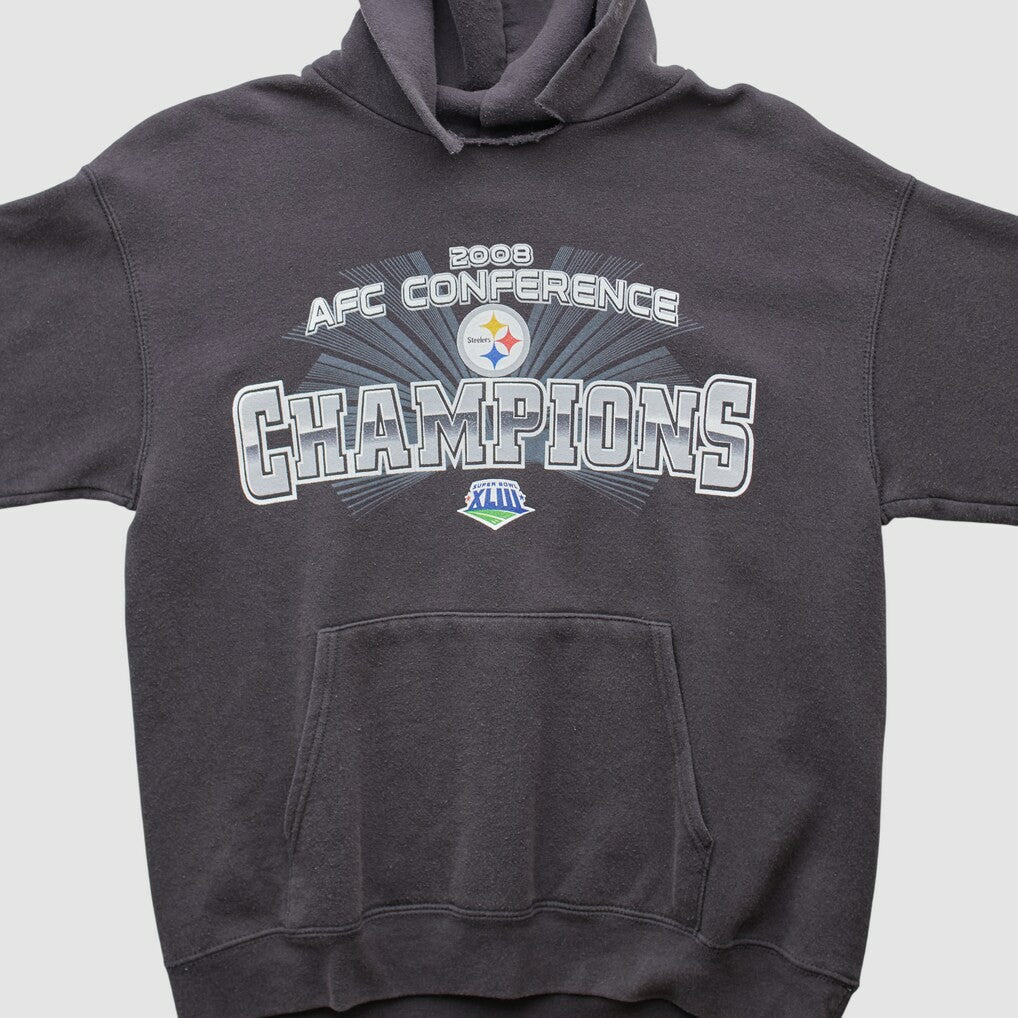 Fanatics Pittsburgh Steelers NFL 2008 Hooded Pullover Sweatshirt Black Vintage