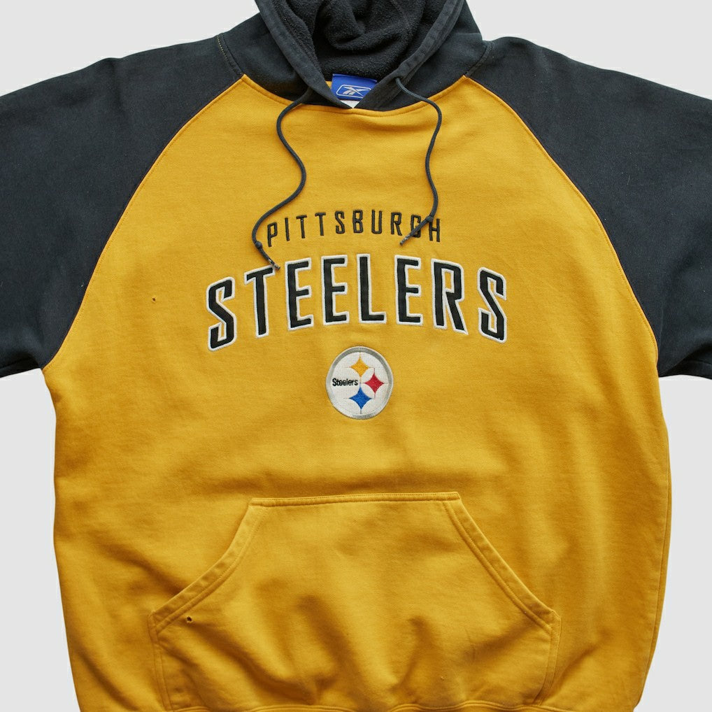 Fanatics Pittsburgh Steelers Reebok 2000s Hooded Pullover Sweatshirt Yellow Vintage