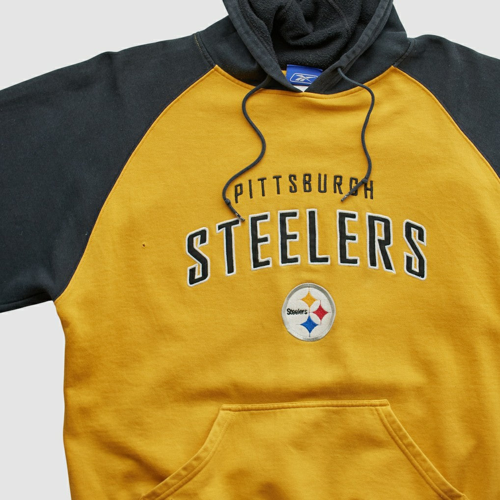 Fanatics Pittsburgh Steelers Reebok 2000s Hooded Pullover Sweatshirt Yellow Vintage
