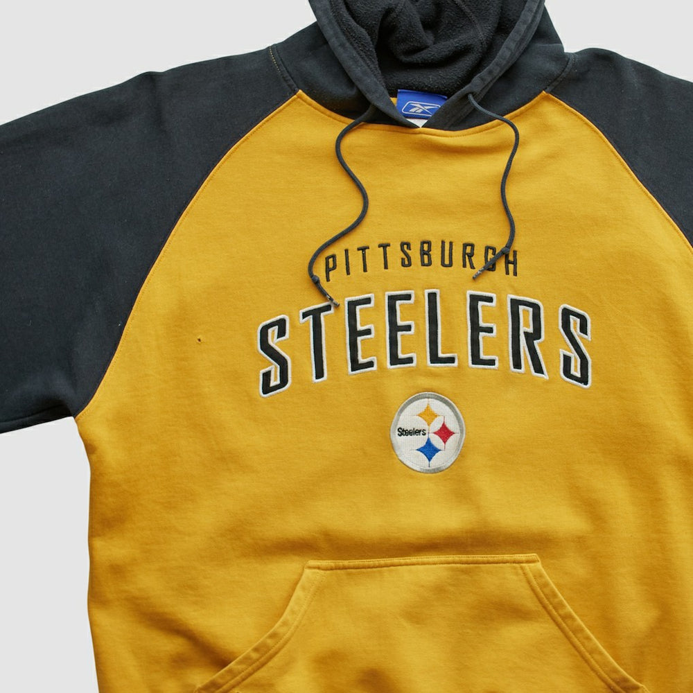 Fanatics Pittsburgh Steelers Reebok 2000s Hooded Pullover Sweatshirt Yellow Vintage