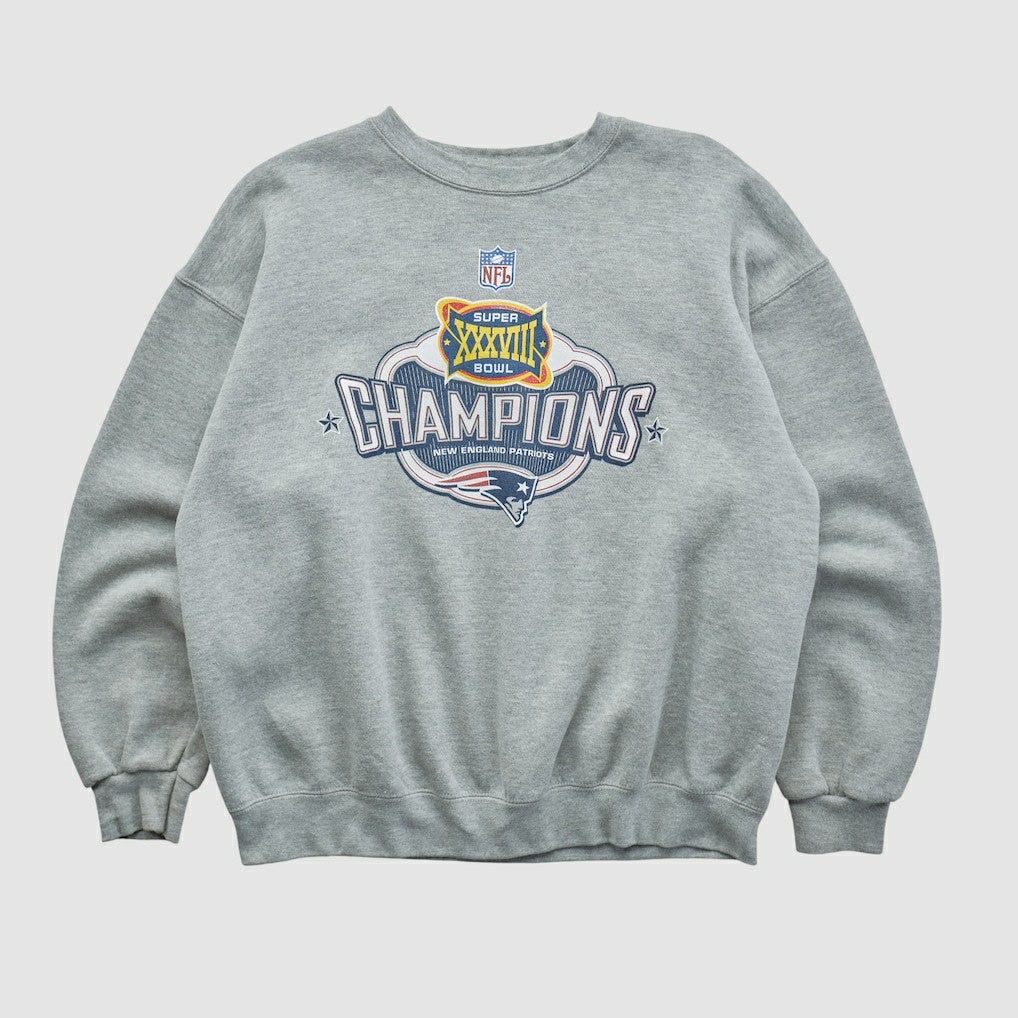 Fanatics Super Bowl XXXVIII Lee Apparel 2004 Pullover Sweatshirt Heather Gray Vintage
