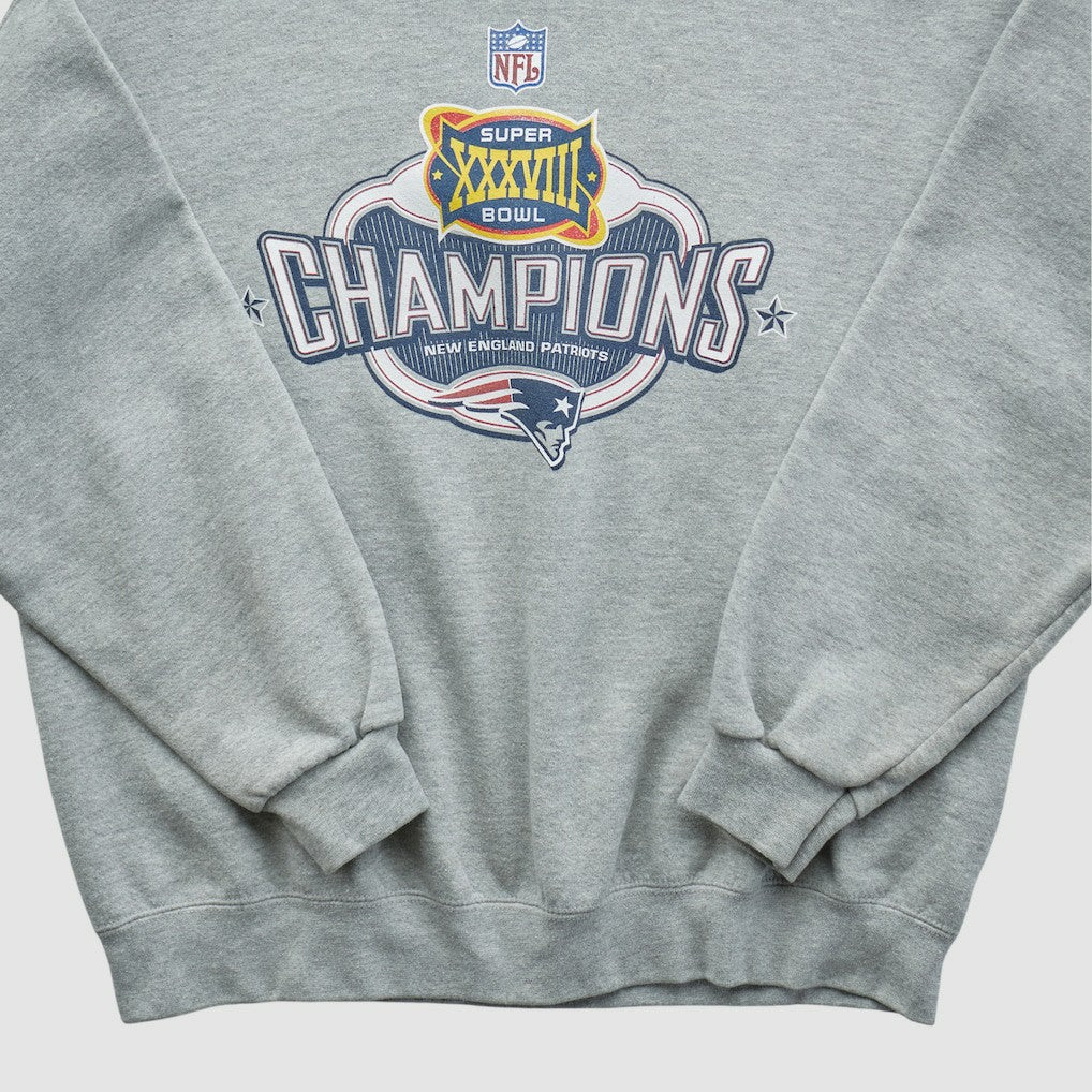 Fanatics Super Bowl XXXVIII Lee Apparel 2004 Pullover Sweatshirt Heather Gray Vintage