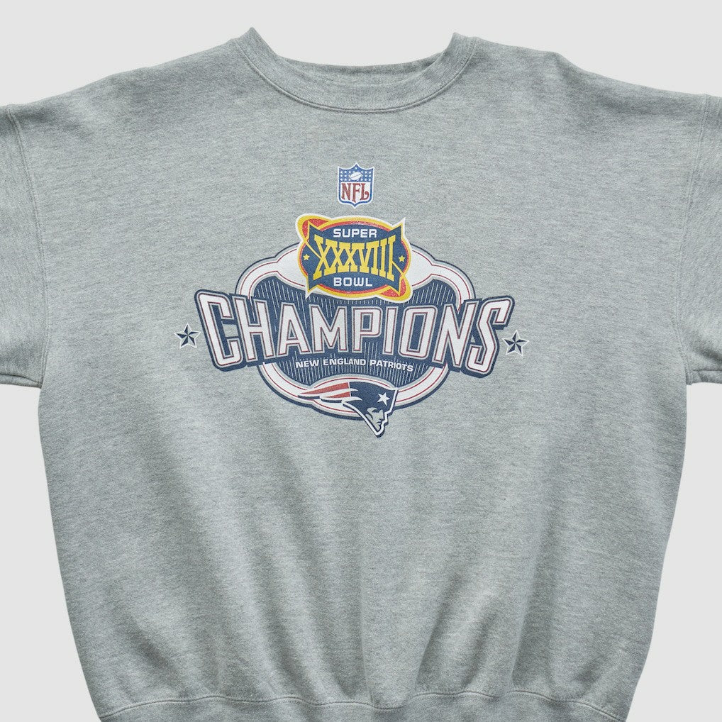 Fanatics Super Bowl XXXVIII Lee Apparel 2004 Pullover Sweatshirt Heather Gray Vintage