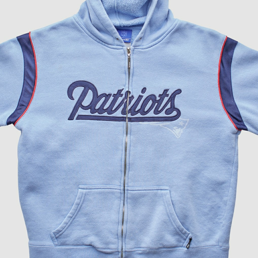 Fanatics New England Patriots Reebok 2000s Hooded Full Zip Sweatshirt Light Blue Vintage