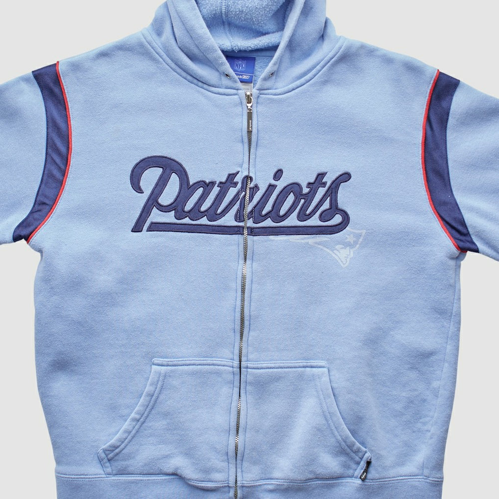 Fanatics New England Patriots Reebok 2000s Hooded Full Zip Sweatshirt Light Blue Vintage