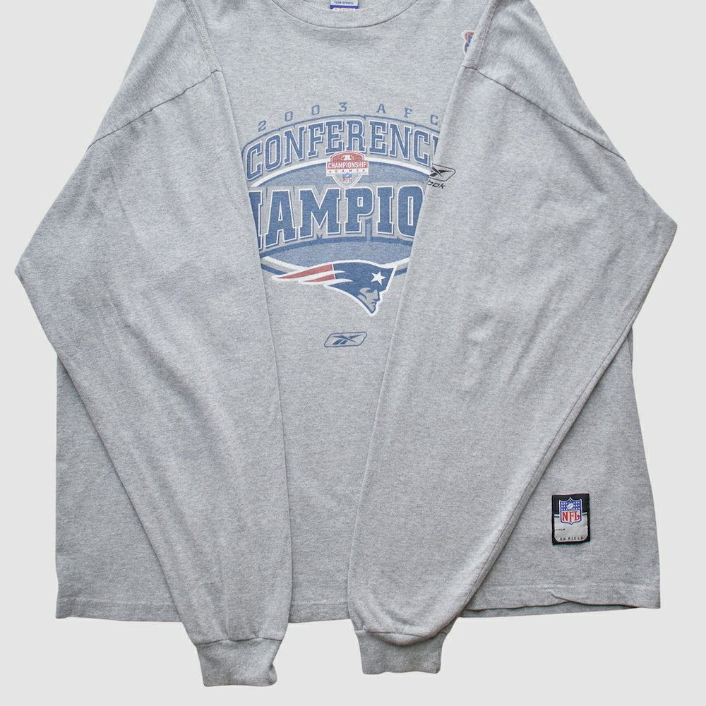 Fanatics New England Patriots Reebok 2003 Long Sleeve T-shirt Heather Gray Vintage