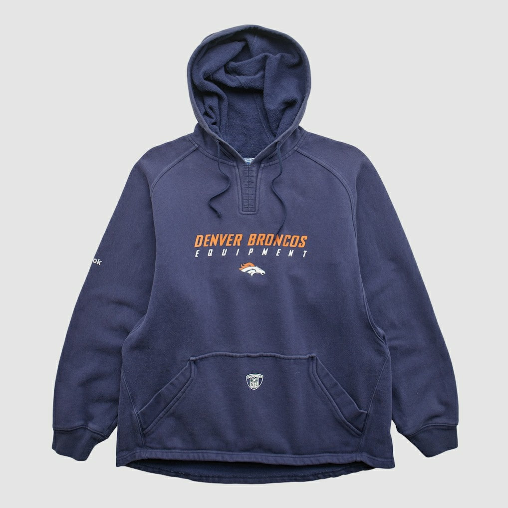 Fanatics Denver Broncos Reebok 2000s Hooded Pullover Sweatshirt Navy Vintage