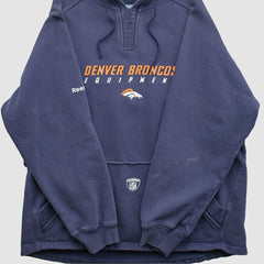 Fanatics Denver Broncos Reebok 2000s Hooded Pullover Sweatshirt Navy Vintage