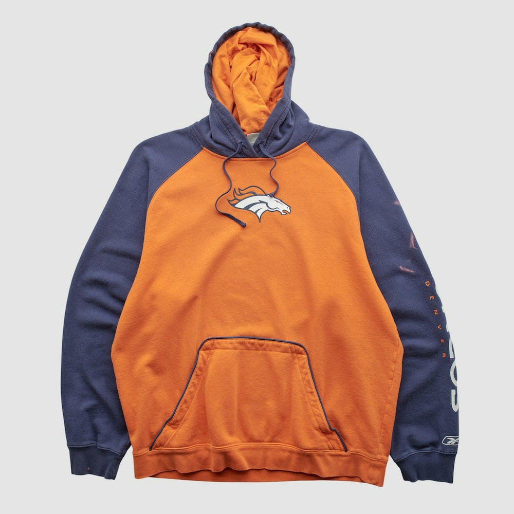 Fanatics Denver Broncos Reebok 2000s Hooded Pullover Sweatshirt Orange Vintage