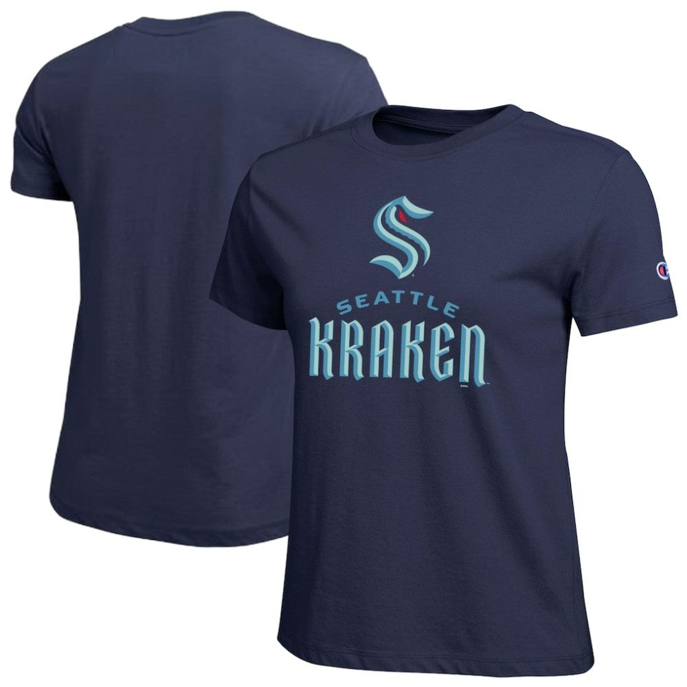 Seattle Kraken Champion Women's Wordmark Lockup T-Shirt - Navy - NHL 203898243