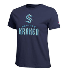 Seattle Kraken Champion Women's Wordmark Lockup T-Shirt - Navy - NHL 203898243