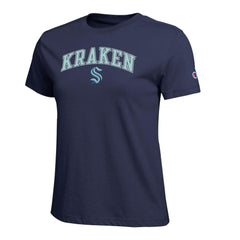 Seattle Kraken Champion Women's Arch Mascot Logo T-Shirt - Navy - NHL 203898286