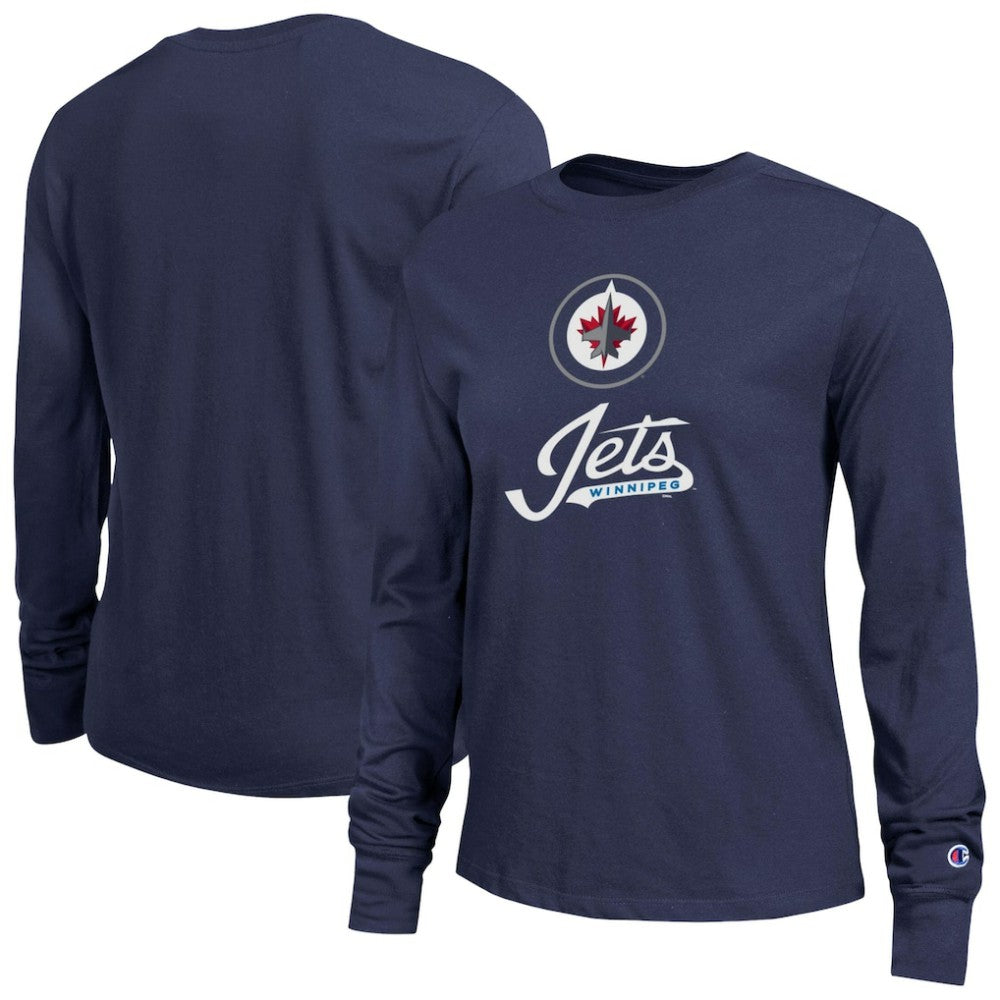 Winnipeg Jets Champion Women's Wordmark Lockup Long Sleeve T-Shirt - Navy - NHL 203898293