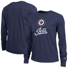 Winnipeg Jets Champion Women's Wordmark Lockup Long Sleeve T-Shirt - Navy - NHL 203898293