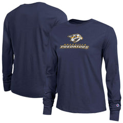 Nashville Predators Champion Women's Wordmark Lockup Long Sleeve T-Shirt - Navy - NHL 203898294