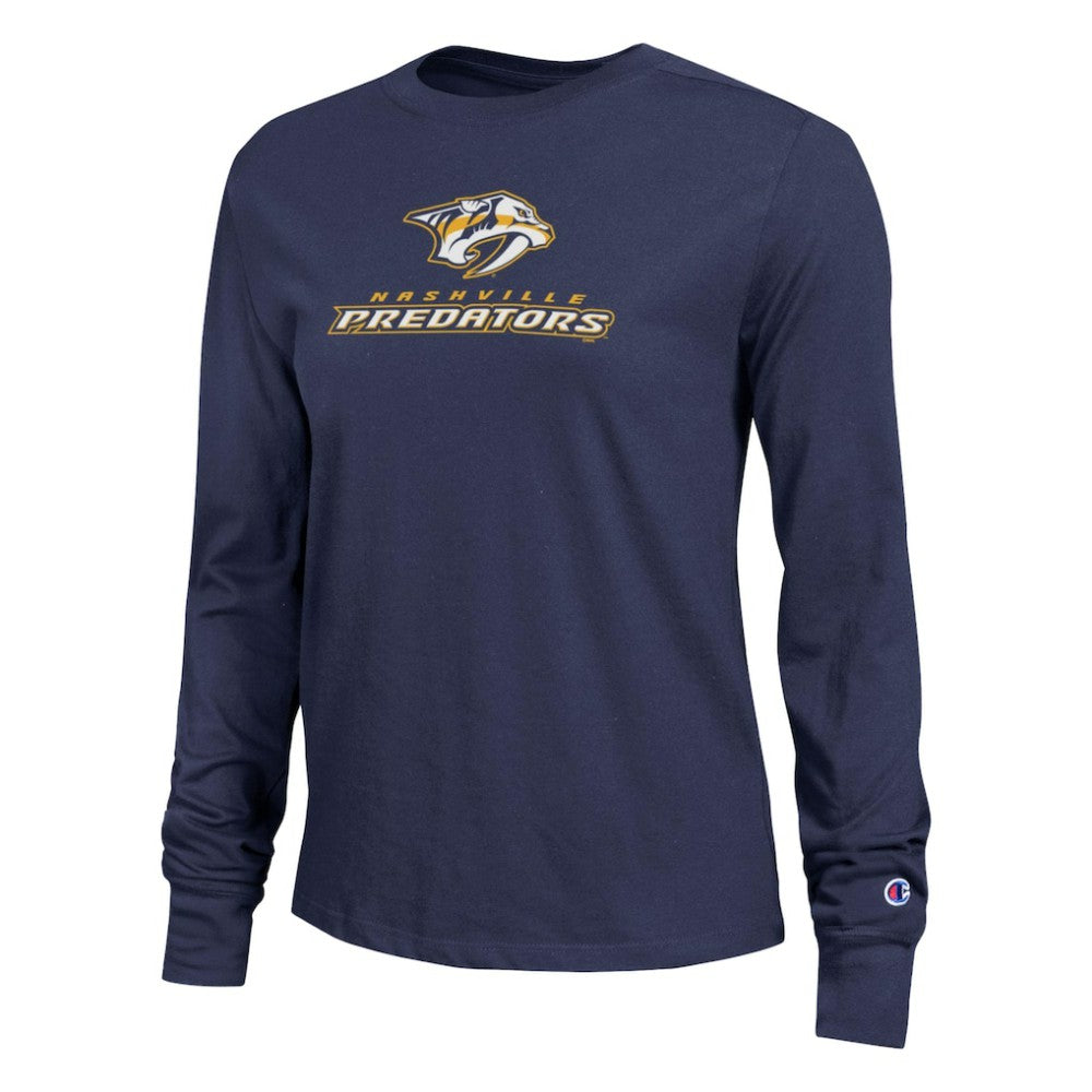 Nashville Predators Champion Women's Wordmark Lockup Long Sleeve T-Shirt - Navy - NHL 203898294