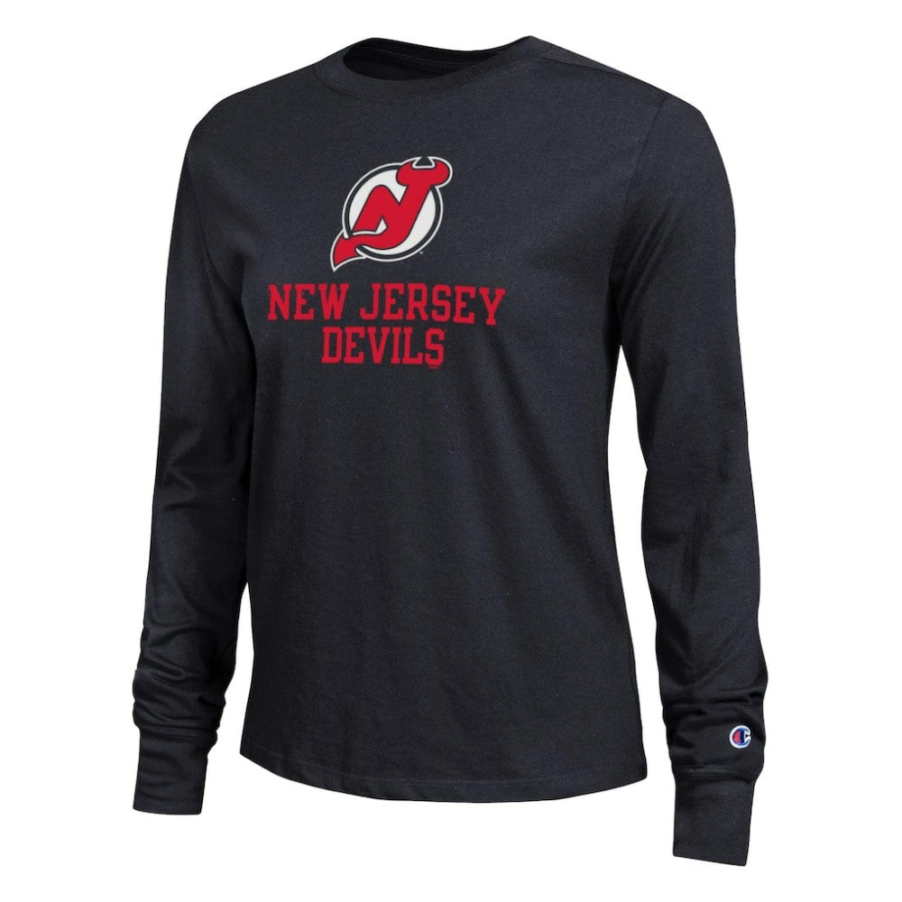 New Jersey Devils Champion Women's Wordmark Lockup Long Sleeve T-Shirt - Black - NHL 203898295