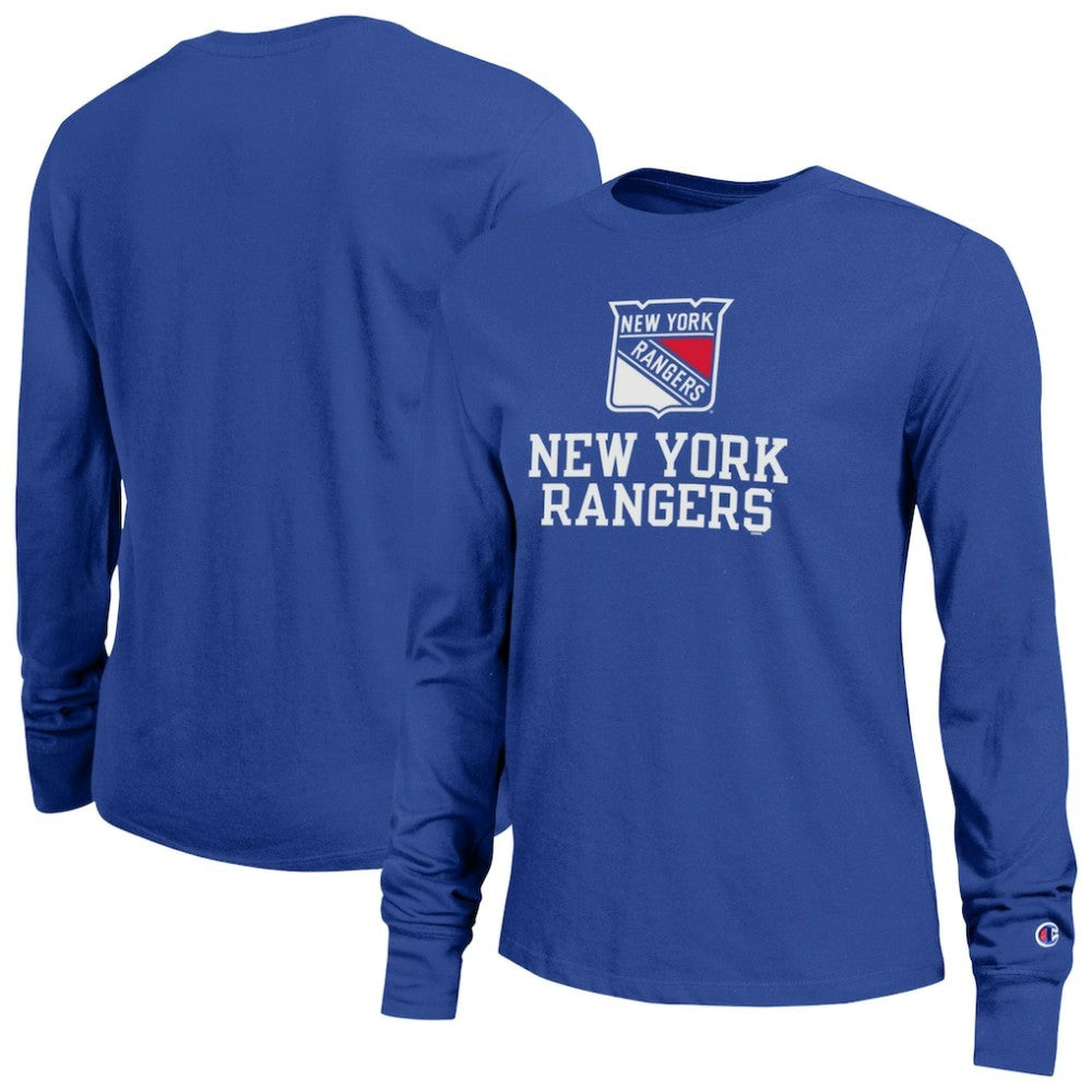 New York Rangers Champion Women's Wordmark Lockup Long Sleeve T-Shirt - Royal - NHL 203898297