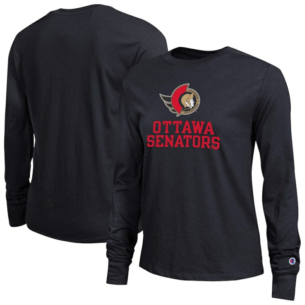 Ottawa Senators Champion Women's Wordmark Lockup Long Sleeve T-Shirt - Black - NHL 203898298