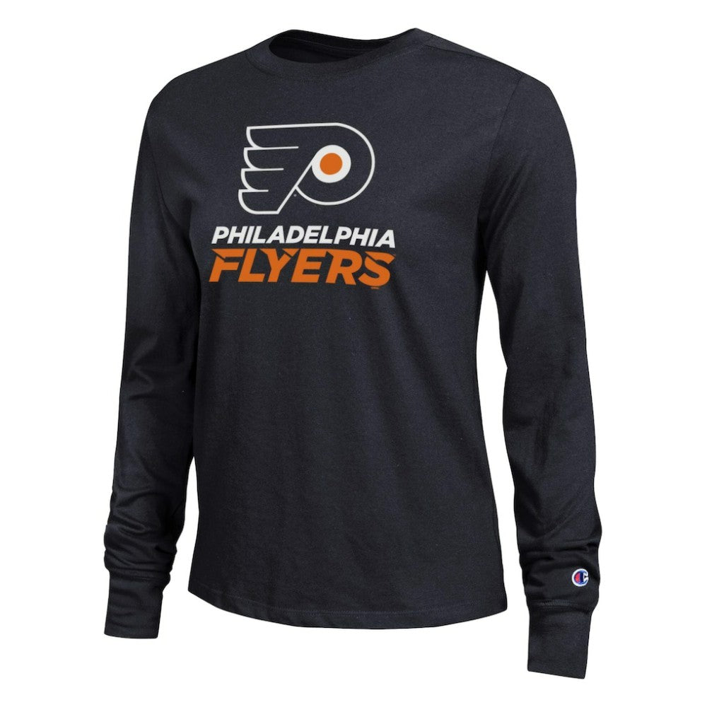 Philadelphia Flyers Champion Women's Wordmark Lockup Long Sleeve T-Shirt - Black - NHL 203898299
