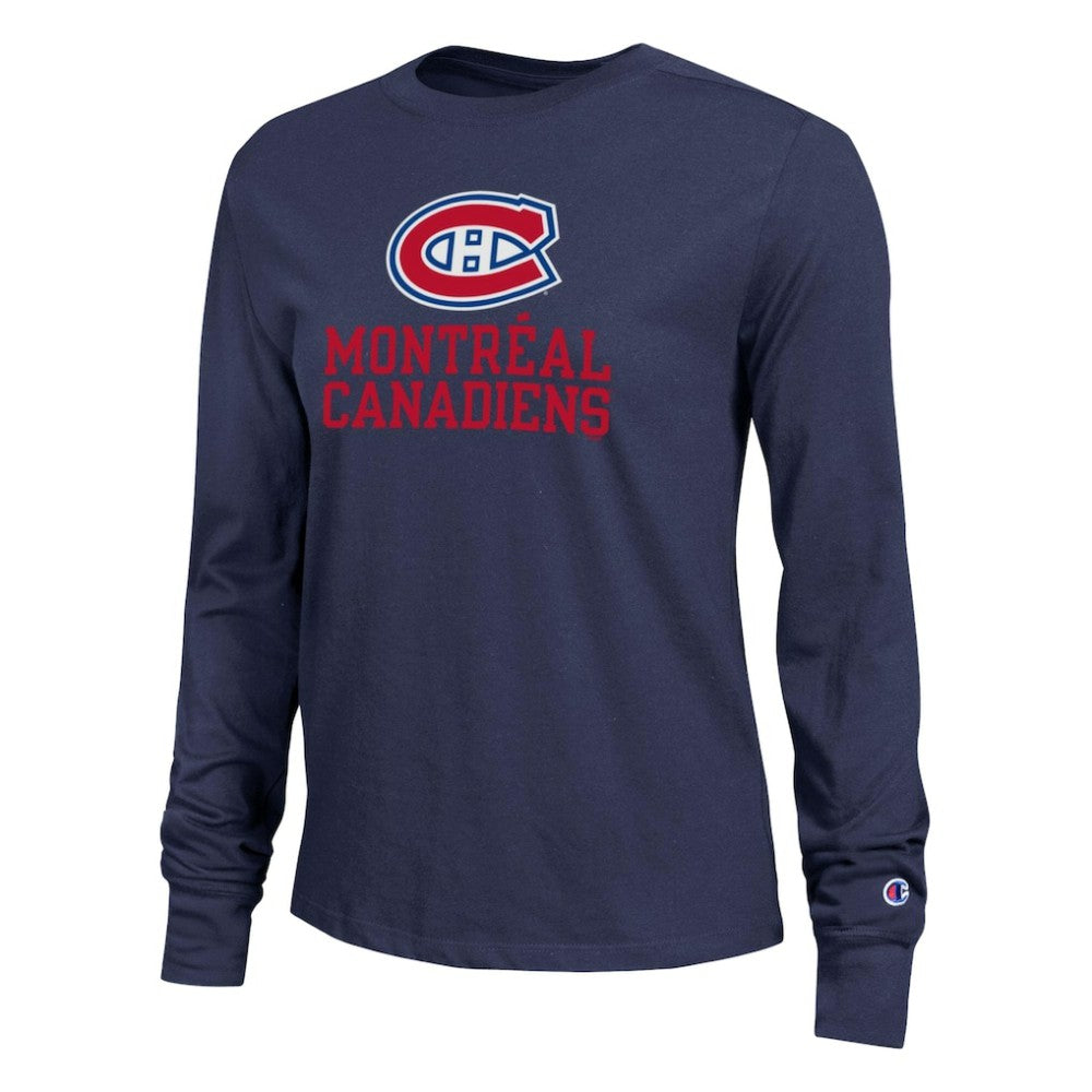 Montreal Canadiens Champion Women's Wordmark Lockup Long Sleeve T-Shirt - Navy - NHL 203898300