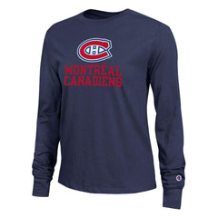 Montreal Canadiens Champion Women's Wordmark Lockup Long Sleeve T-Shirt - Navy - NHL 203898300