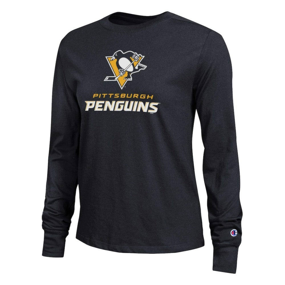Pittsburgh Penguins Champion Women's Wordmark Lockup Long Sleeve T-Shirt - Black - NHL 203898301