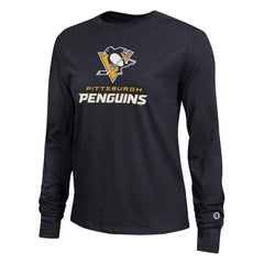 Pittsburgh Penguins Champion Women's Wordmark Lockup Long Sleeve T-Shirt - Black - NHL 203898301