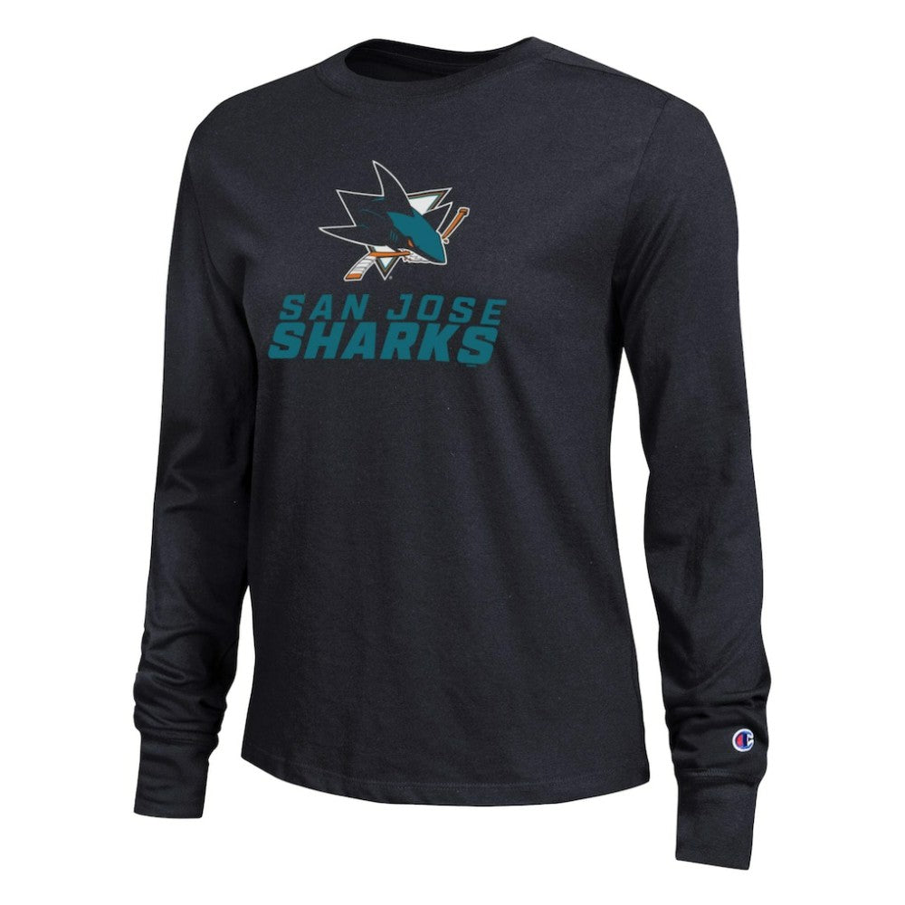 San Jose Sharks Champion Women's Wordmark Lockup Long Sleeve T-Shirt - Black - NHL 203898302