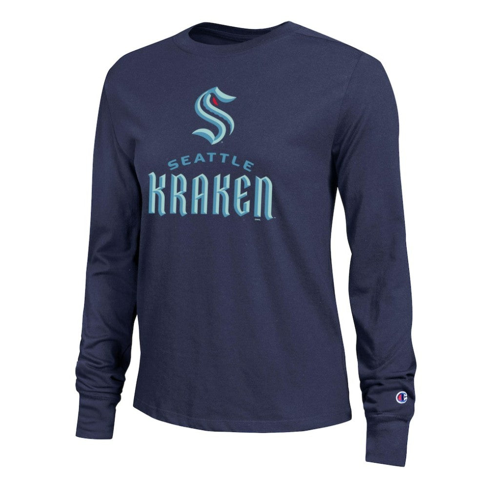 Seattle Kraken Champion Women's Wordmark Lockup Long Sleeve T-Shirt - Navy - NHL 203898303