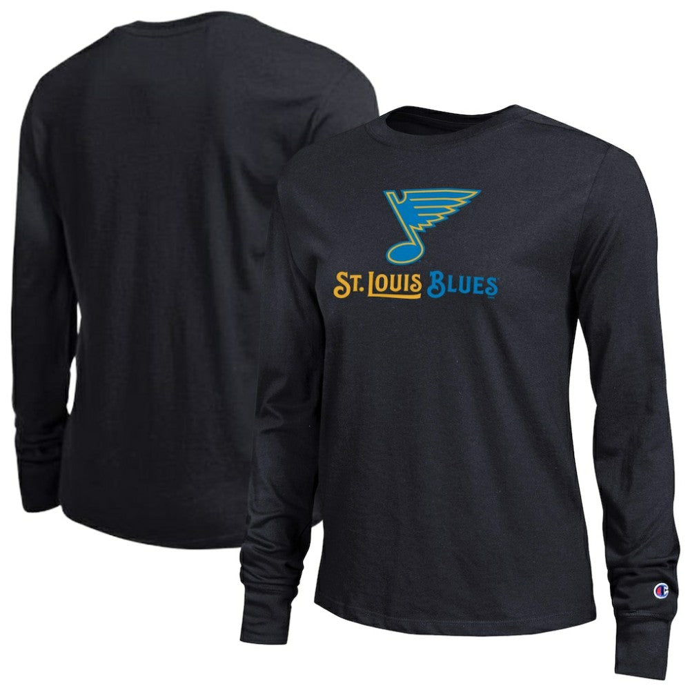 St. Louis Blues Champion Women's Wordmark Lockup Long Sleeve T-Shirt - Black - NHL 203898304