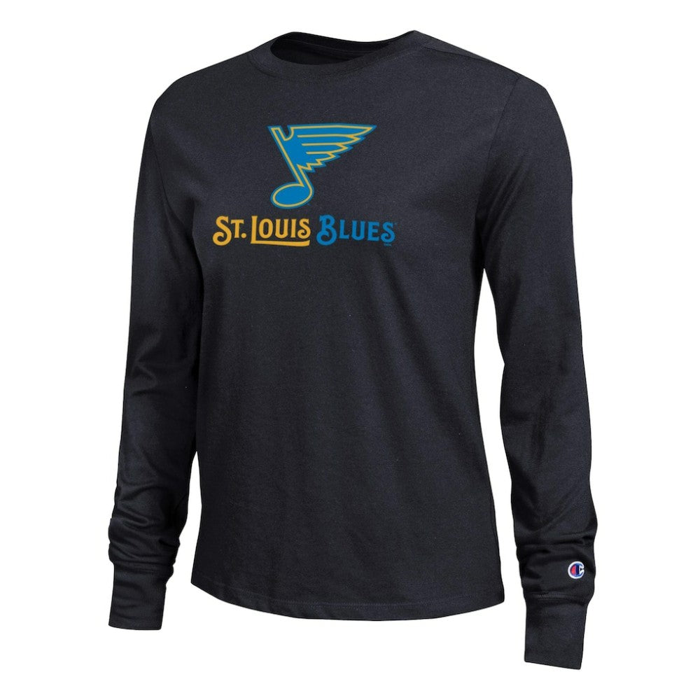 St. Louis Blues Champion Women's Wordmark Lockup Long Sleeve T-Shirt - Black - NHL 203898304